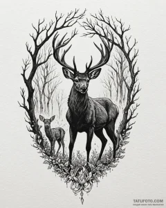 Tattoo sketch, bambi and friends silhouette w... - эскиз тату (№1753116138_0, 21.07.2025 16:42) — Tatufoto.com