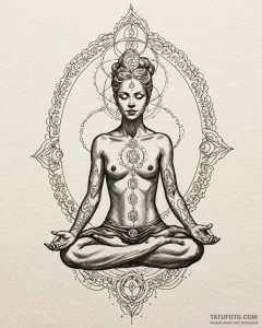 Tat tattoo sketch, yogi silhouette with glowi... - эскиз тату (№1753116561_0, 21.07.2025 16:49) — Tatufoto.com