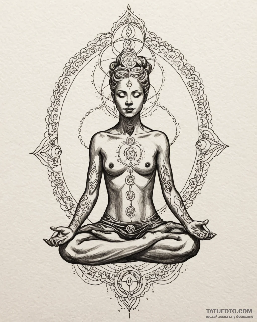 Tat tattoo sketch, yogi silhouette with glowi... - эскиз тату (№1753116561_0, 21.07.2025 16:49) — Tatufoto.com