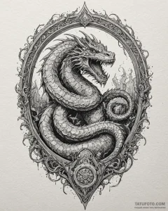 Tattoo sketch, basilisk coiling through gothi... - эскиз тату (№1753116647_0, 21.07.2025 16:50) — Tatufoto.com