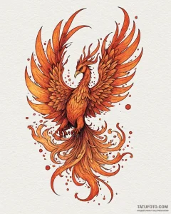 Tattoo sketch, fiery phoenix rising from ash... - эскиз тату (№1753116901_0, 21.07.2025 16:55) — Tatufoto.com