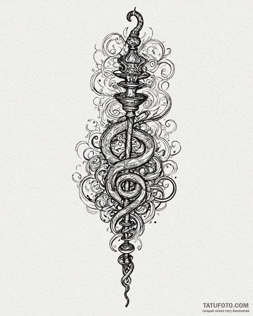 Tat tattoo sketch, hookah emitting intricate... - эскиз тату (№1753117321_0, 21.07.2025 17:02) — Tatufoto.com