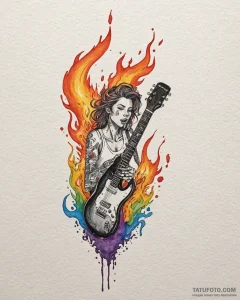 Tat tattoo sketch, rocker with microphone and... - эскиз тату (№1753117745_0, 21.07.2025 17:09) — Tatufoto.com