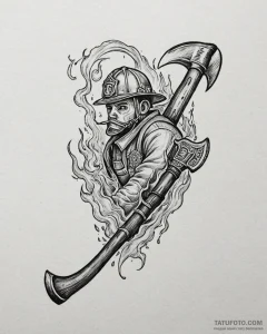 Tat tattoo sketch, firefighter’s axe with fla... - эскиз тату (№1753117831_0, 21.07.2025 17:10) — Tatufoto.com