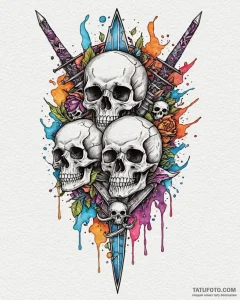 черепа с костями и кинжалами, tattoo flash sh... - эскиз тату (№1753118083_0, 21.07.2025 17:14) — Tatufoto.com