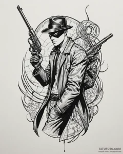 Tat tattoo sketch, spider-man noir holding vi... - эскиз тату (№1753118590_0, 21.07.2025 17:23) — Tatufoto.com