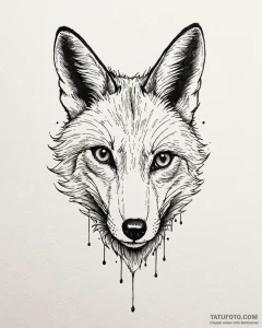 Tattoo sketch, thin outline of fox face with... - эскиз тату (№1753119183_0, 21.07.2025 17:33) — Tatufoto.com