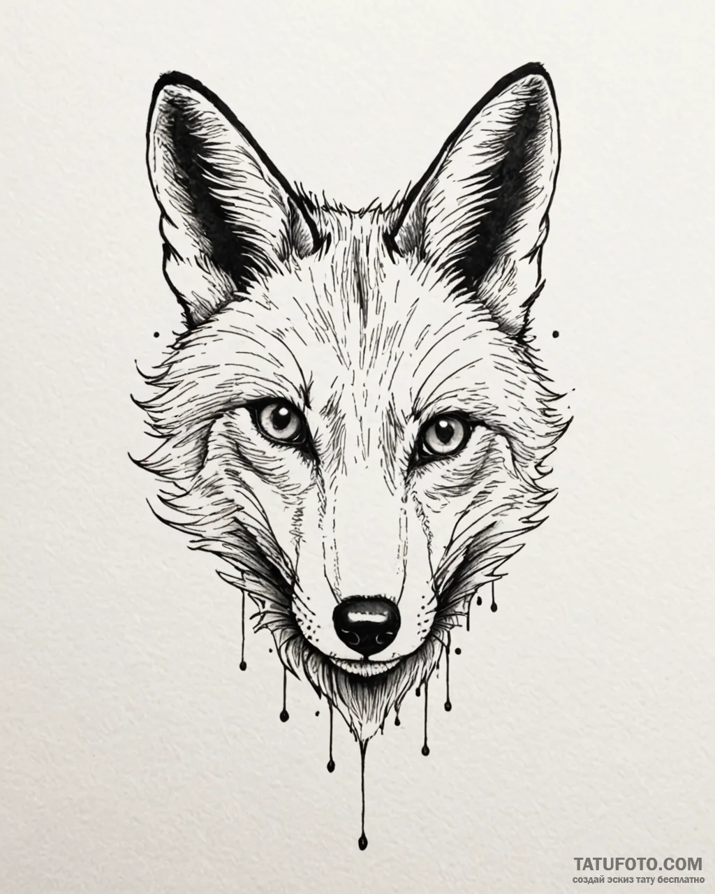 Tattoo sketch, thin outline of fox face with... - эскиз тату (№1753119183_0, 21.07.2025 17:33) — Tatufoto.com