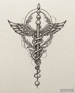 Tat tattoo sketch, medic’s symbol of caduceus... - эскиз тату (№1753119608_0, 21.07.2025 17:40) — Tatufoto.com