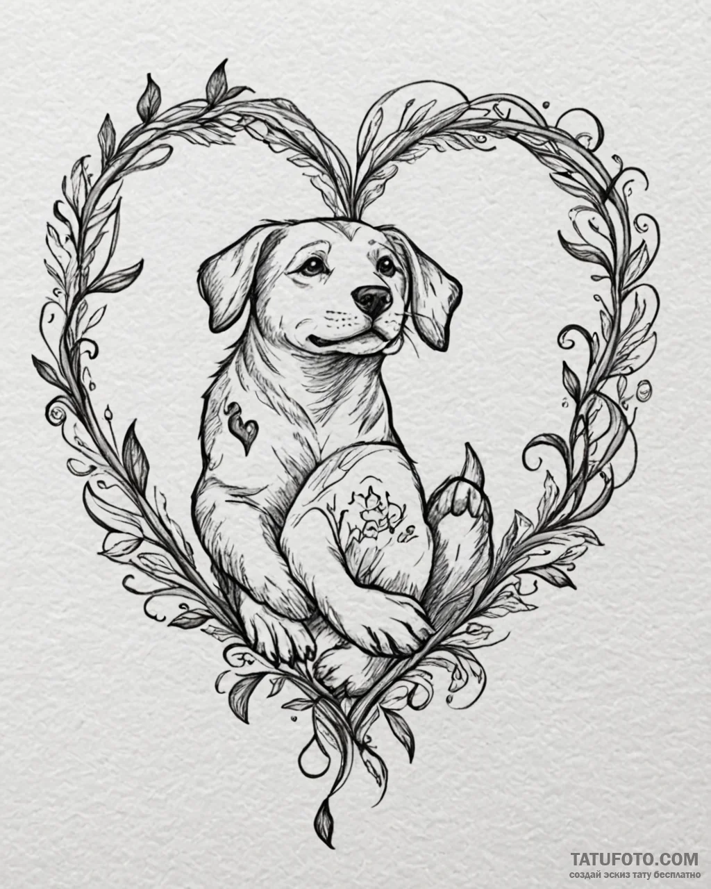 Tat tattoo sketch, animal lover’s heart wrapp... - эскиз тату (№1753120109_0, 21.07.2025 17:48) — Tatufoto.com