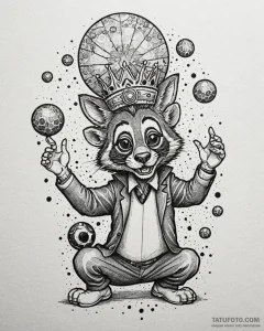 Eskiz.to, tattoo sketch, king julien partying... - эскиз тату (№1753120442_0, 21.07.2025 17:54) — Tatufoto.com