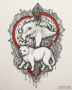 животные с каллиграфией и узорами, artistic t... - эскиз тату (№1753120525_0, 21.07.2025 17:55) — Tatufoto.com
