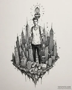 Tat tattoo sketch, startup founder standing a... - эскиз тату (№1753120608_0, 21.07.2025 17:56) — Tatufoto.com