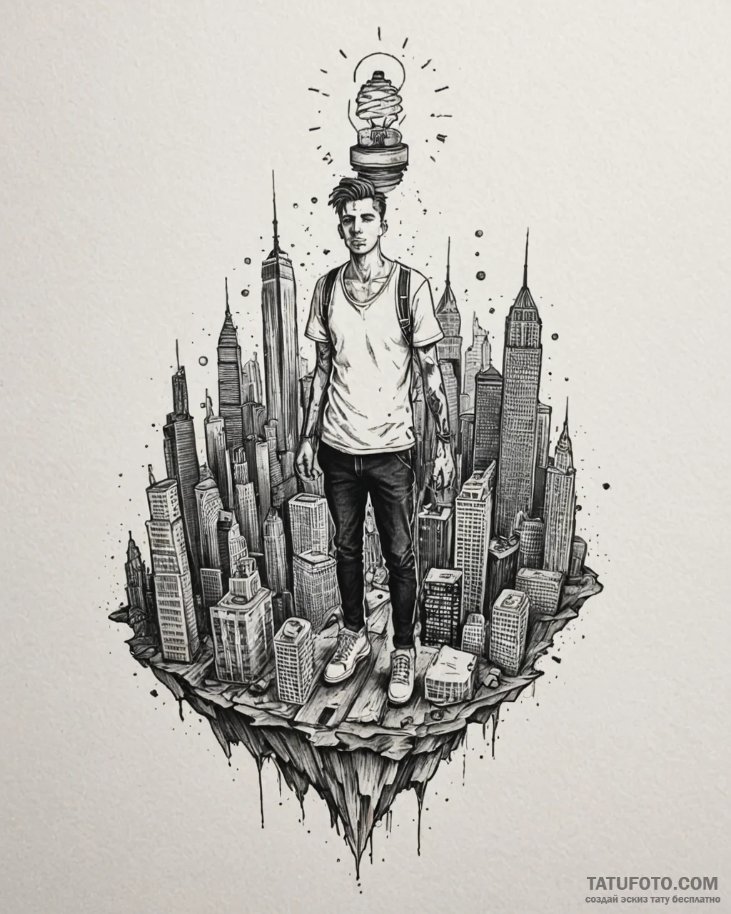 Tat tattoo sketch, startup founder standing a... - эскиз тату (№1753120608_0, 21.07.2025 17:56) — Tatufoto.com