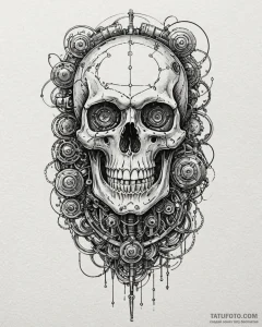 Tattoo sketch, cyberpunk skull with mechanica... - эскиз тату (№1753120855_0, 21.07.2025 18:00) — Tatufoto.com