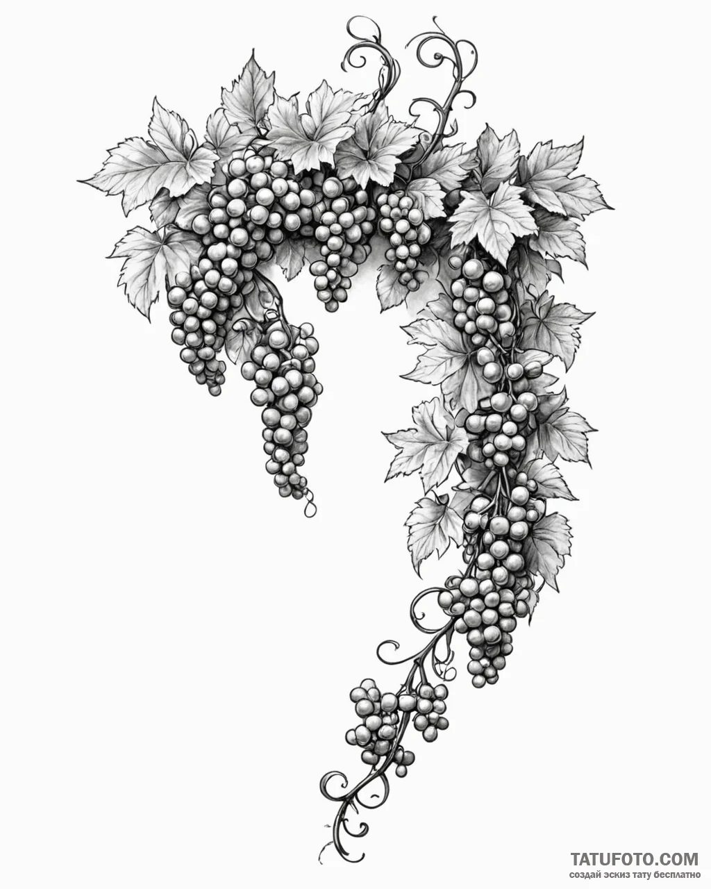 Tattoo sketch, twisting grapevine with ripe c… — эскиз тату (№1753121269_0, 21.07.2025 18:07) — Tatufoto.com