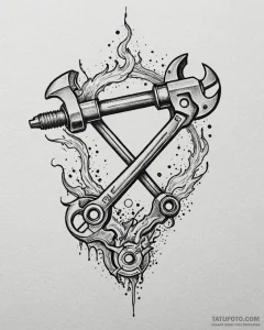Tat tattoo sketch, mechanic’s wrench and pist... - эскиз тату (№1753121847_0, 21.07.2025 18:17) — Tatufoto.com