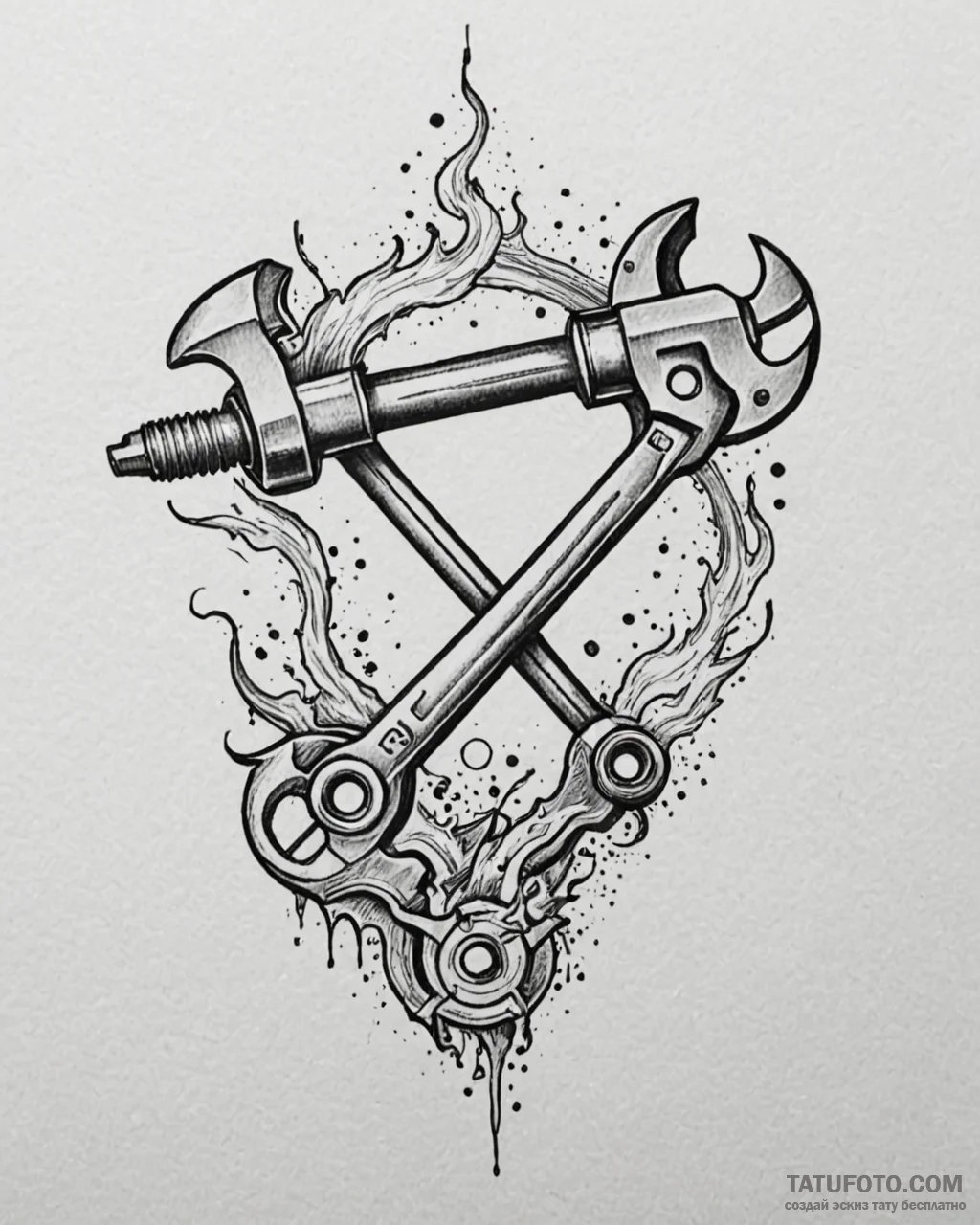Tat tattoo sketch, mechanic’s wrench and pist... - эскиз тату (№1753121847_0, 21.07.2025 18:17) — Tatufoto.com