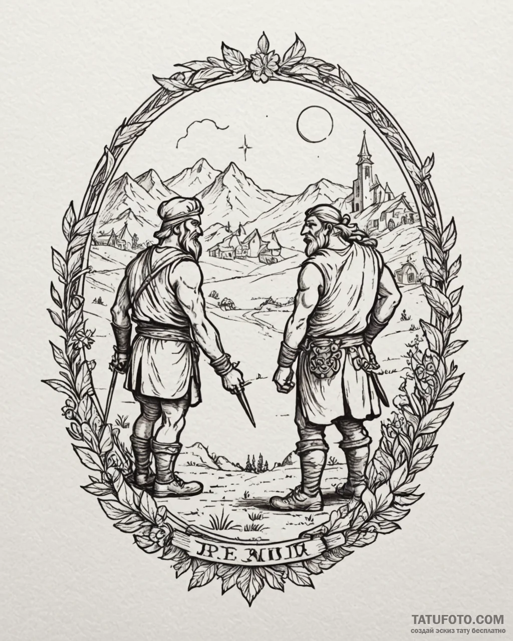 Tattoo sketch, asterix and obelix duo silhoue… — эскиз тату (№1753122316_0, 21.07.2025 18:25) — Tatufoto.com