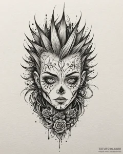 • панк, concept art for tattoo, on a clean w... - эскиз тату (№1753122740_0, 21.07.2025 18:32) — Tatufoto.com