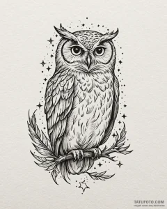 Tattoo sketch, owl with feathers dissolving i... - эскиз тату (№1753122995_0, 21.07.2025 18:36) — Tatufoto.com
