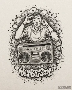 Tat tattoo sketch, hip-hop fan with graffiti... - эскиз тату (№1753123080_0, 21.07.2025 18:38) — Tatufoto.com