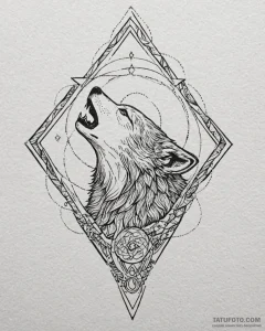 Tattoo sketch, wolf howling beneath star-fill... - эскиз тату (№1753123334_0, 21.07.2025 18:42) — Tatufoto.com