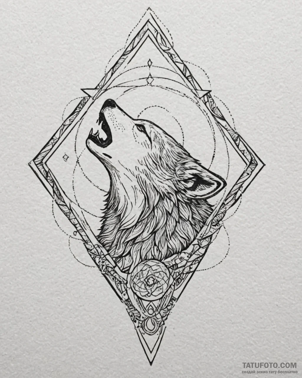 Tattoo sketch, wolf howling beneath star-fill... - эскиз тату (№1753123334_0, 21.07.2025 18:42) — Tatufoto.com