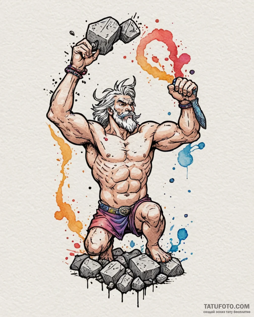 Tattoo sketch, obelix lifting rock with runes... - эскиз тату (№1753123419_0, 21.07.2025 18:43) — Tatufoto.com