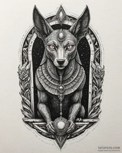 Tattoo sketch, anubis guarding doorway to aft... - эскиз тату (№1753123503_0, 21.07.2025 18:45) — Tatufoto.com