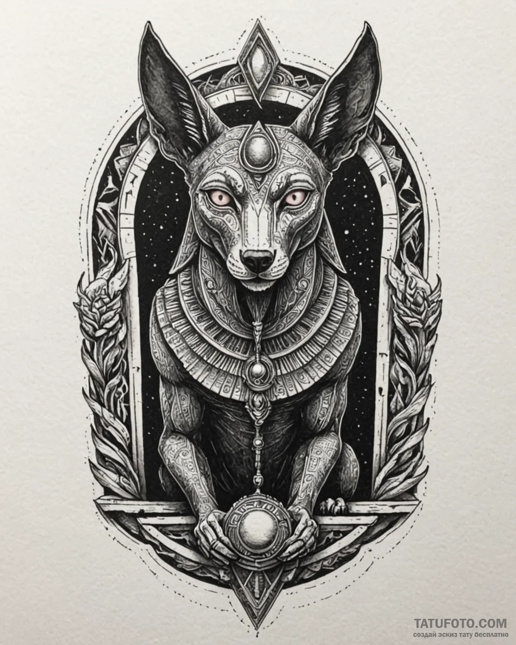 Tattoo sketch, anubis guarding doorway to aft... - эскиз тату (№1753123503_0, 21.07.2025 18:45) — Tatufoto.com