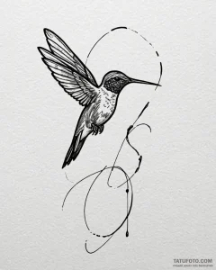 Tattoo sketch, slender hummingbird silhouette... - эскиз тату (№1753123838_0, 21.07.2025 18:50) — Tatufoto.com