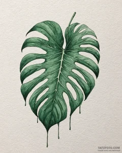 Tat tattoo sketch, deep green monstera leaf w... - эскиз тату (№1753123923_0, 21.07.2025 18:52) — Tatufoto.com