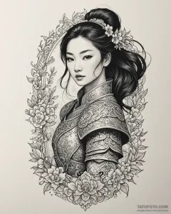 Tattoo sketch, mulan ii mulan in warrior armo... - эскиз тату (№1753124007_0, 21.07.2025 18:53) — Tatufoto.com
