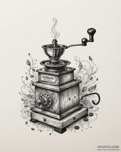 Tat tattoo sketch, hipster brewing coffee wit... - эскиз тату (№1753124261_0, 21.07.2025 18:57) — Tatufoto.com