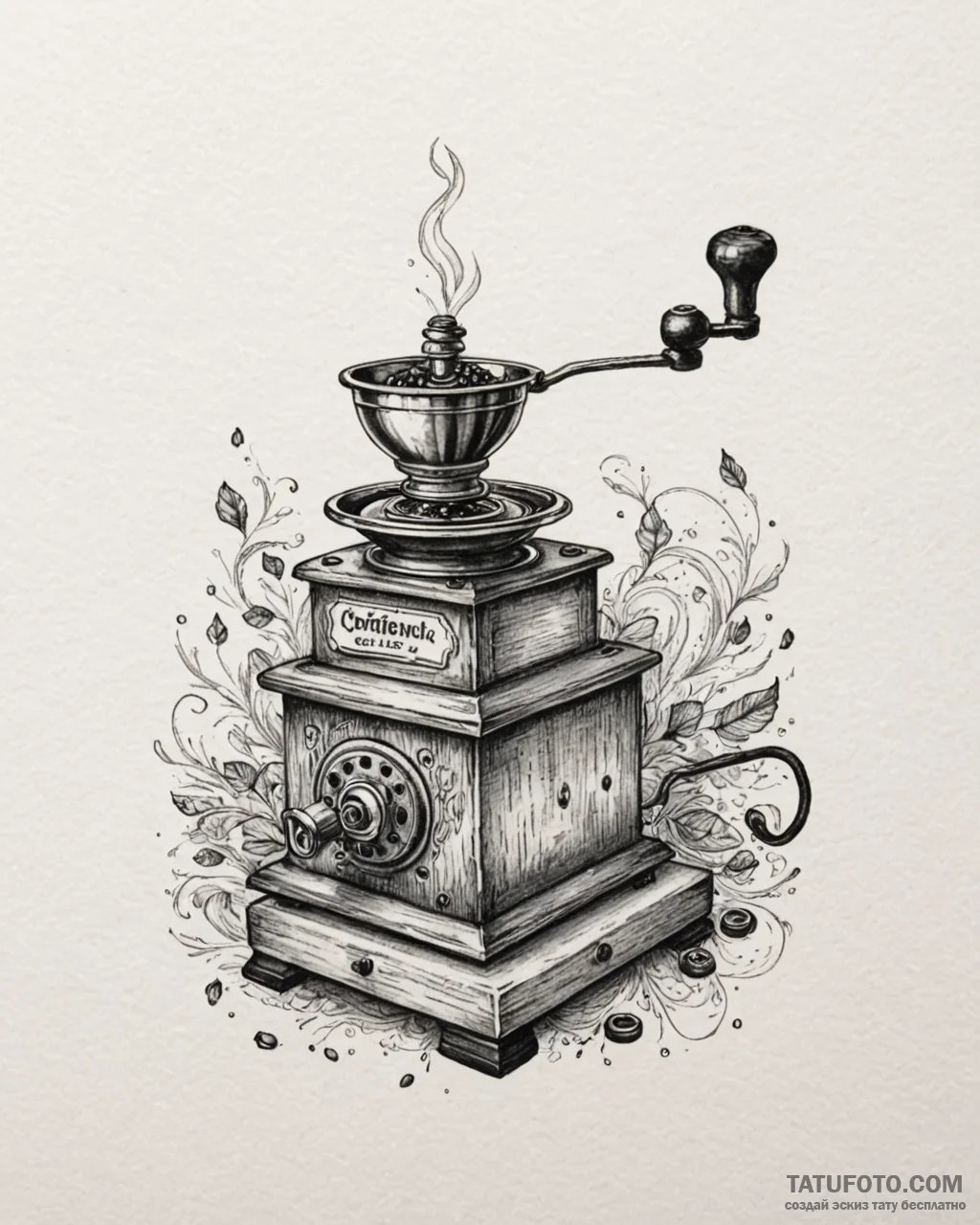 Tat tattoo sketch, hipster brewing coffee wit... - эскиз тату (№1753124261_0, 21.07.2025 18:57) — Tatufoto.com