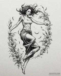 Tattoo sketch, isabela dancing amidst tornado... - эскиз тату (№1753124516_0, 21.07.2025 19:01) — Tatufoto.com