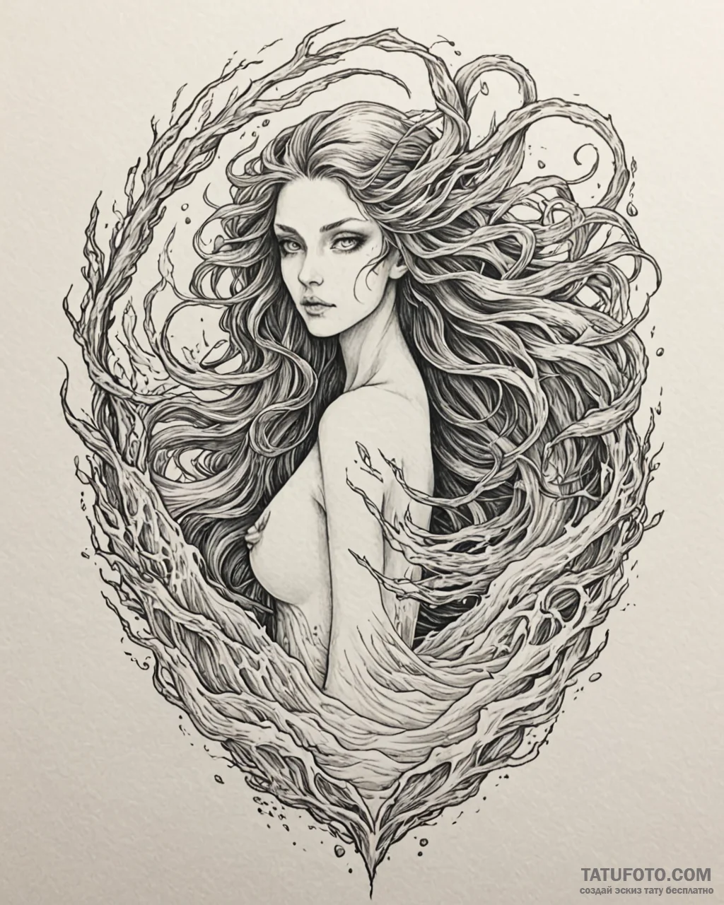 Tattoo sketch, fierce sea spirits rising from… — эскиз тату (№1753124937_0, 21.07.2025 19:08) — Tatufoto.com