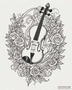 Tattoo sketch, violin with swirling ribbons a... - эскиз тату (№1753125191_0, 21.07.2025 19:13) — Tatufoto.com