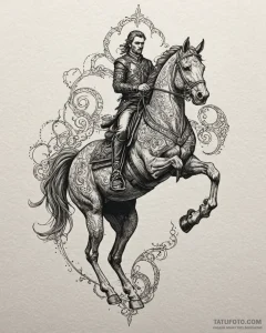 Tat tattoo sketch, manolo riding horse with g... - эскиз тату (№1753125276_0, 21.07.2025 19:14) — Tatufoto.com