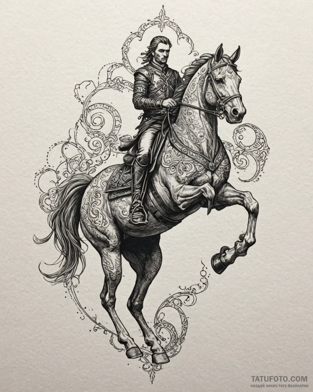 Tat tattoo sketch, manolo riding horse with g... - эскиз тату (№1753125276_0, 21.07.2025 19:14) — Tatufoto.com
