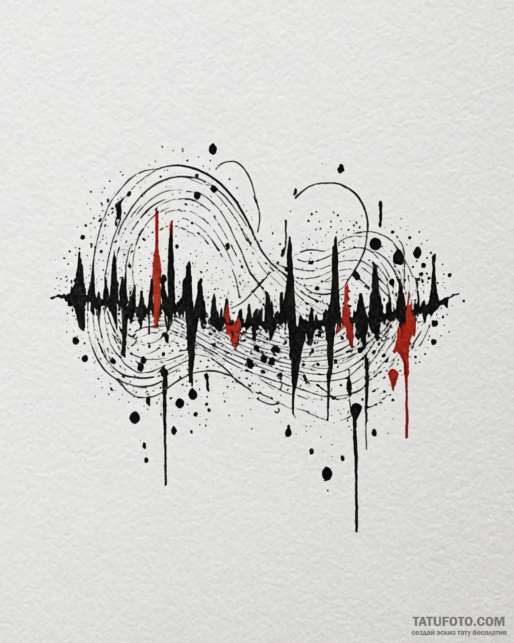 Tattoo sketch, abstract sound waves forming h... - эскиз тату (№1753125531_0, 21.07.2025 19:18) — Tatufoto.com