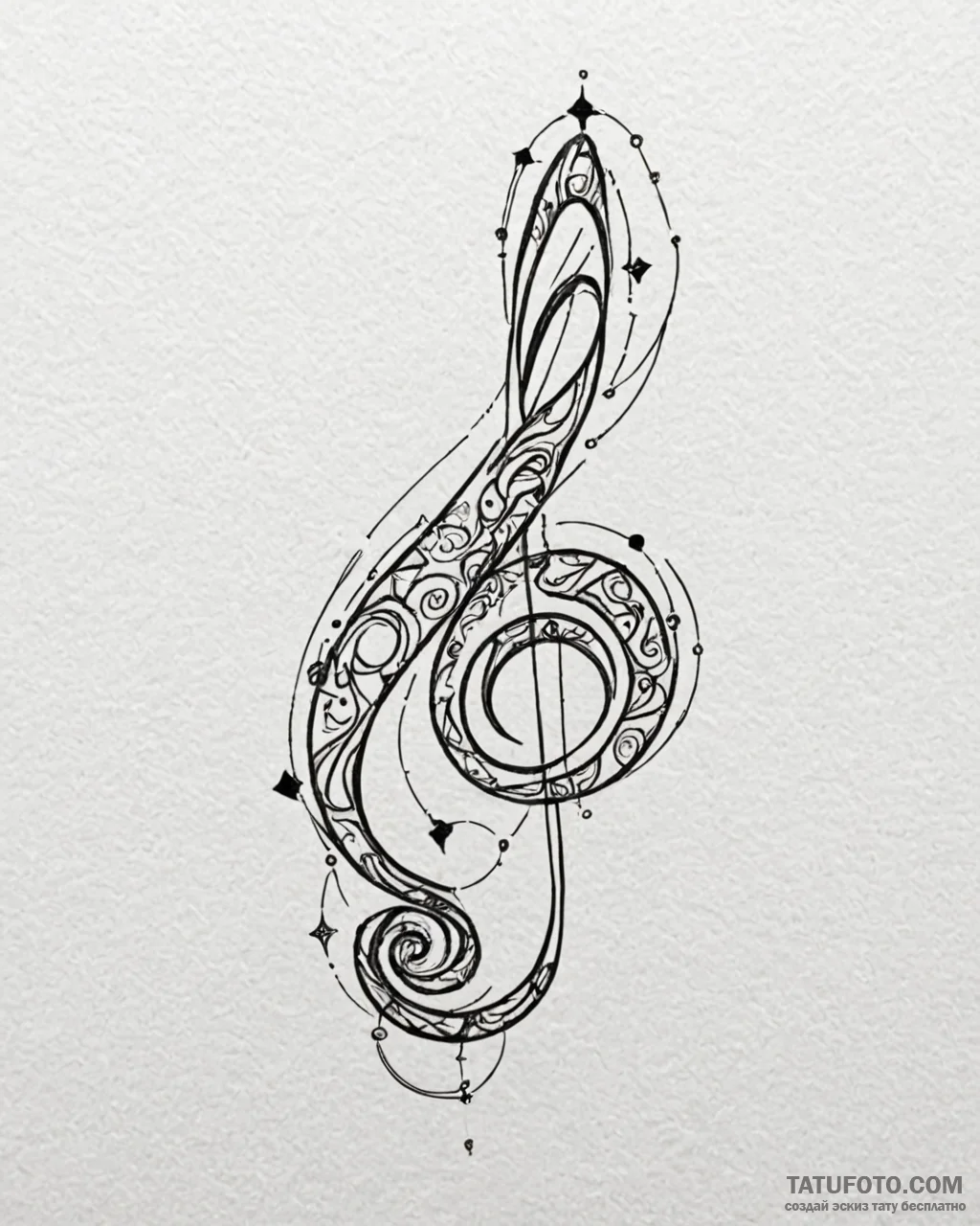 Tattoo sketch, treble clef formed from intert... - эскиз тату (№1753125616_0, 21.07.2025 19:20) — Tatufoto.com
