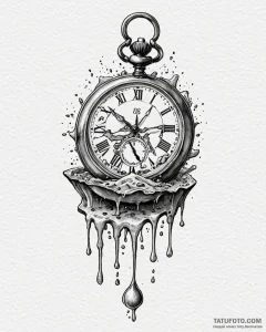 Tattoo sketch, antique pocket watch melting a... - эскиз тату (№1753125701_0, 21.07.2025 19:21) — Tatufoto.com