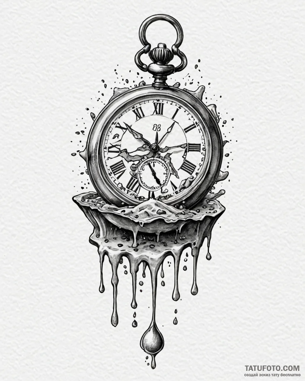 Tattoo sketch, antique pocket watch melting a... - эскиз тату (№1753125701_0, 21.07.2025 19:21) — Tatufoto.com