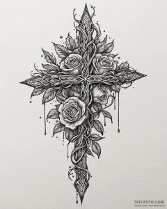 Tat tattoo sketch, cross entwined with thorns... - эскиз тату (№1753125785_0, 21.07.2025 19:23) — Tatufoto.com