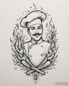 Tat tattoo sketch, chef’s hat and utensils cr... - эскиз тату (№1753125955_0, 21.07.2025 19:25) — Tatufoto.com