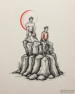 Tattoo sketch, ged and arren standing on rock... - эскиз тату (№1753126806_0, 21.07.2025 19:40) — Tatufoto.com