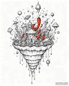 Tattoo sketch, paprika dream world with surre... - эскиз тату (№1753127655_0, 21.07.2025 19:54) — Tatufoto.com