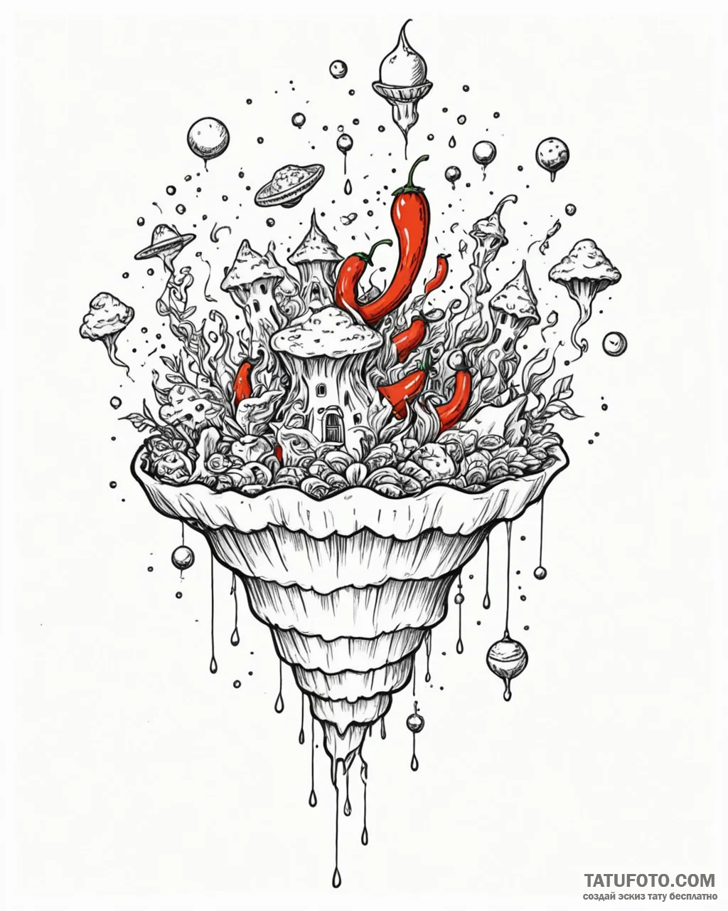 Tattoo sketch, paprika dream world with surre… — эскиз тату (№1753127655_0, 21.07.2025 19:54) — Tatufoto.com